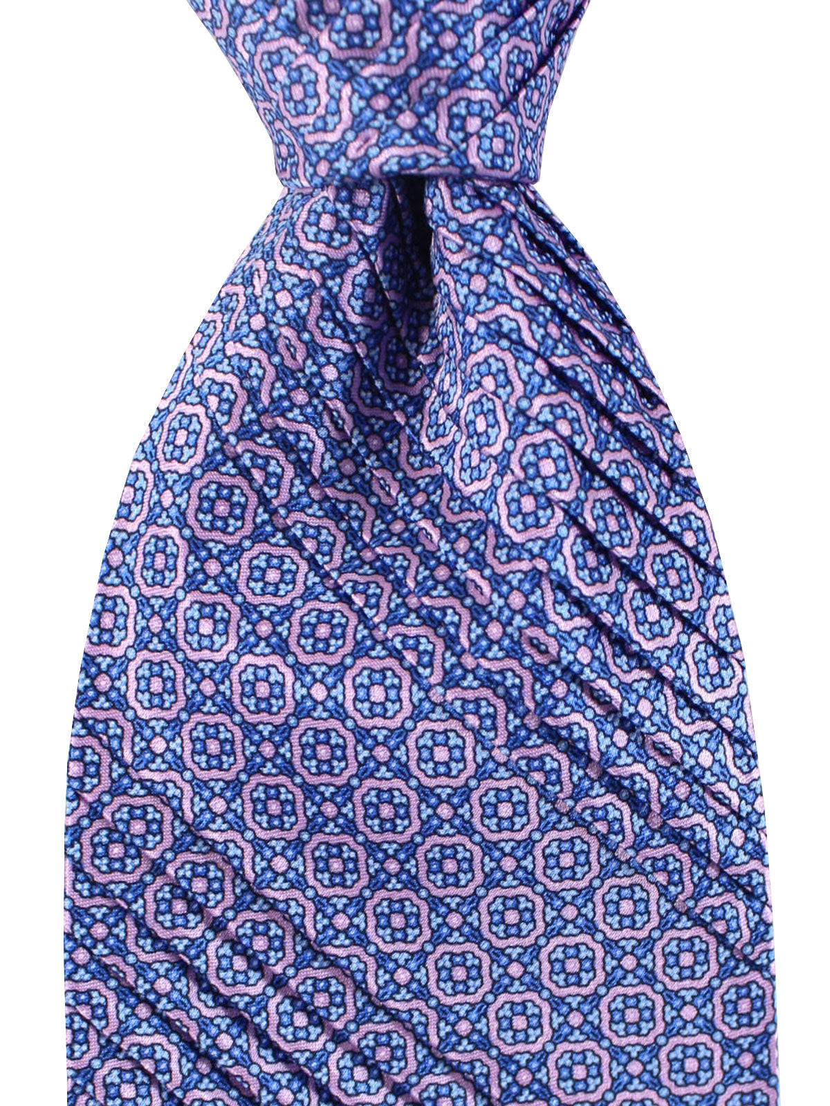 Stefano Ricci Pleated Silk Tie Blue Lilac Geometric