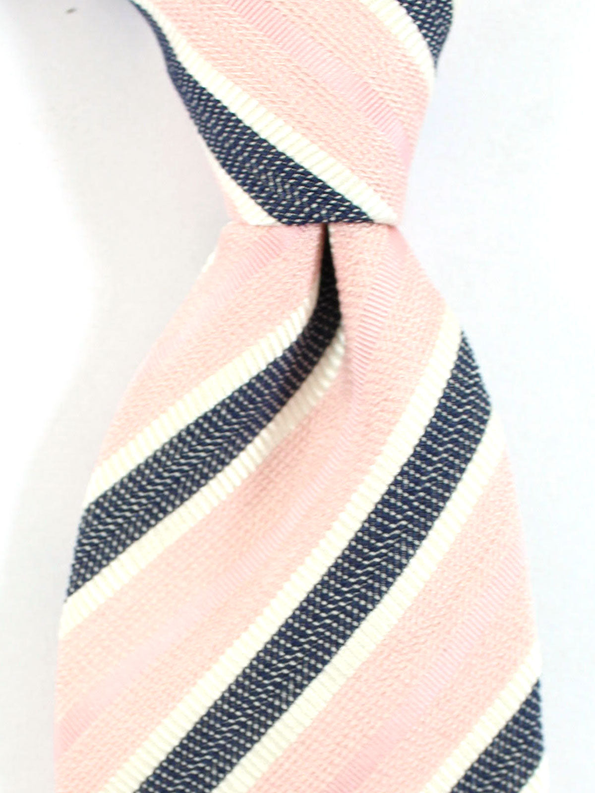 Ermenegildo Zegna Silk Necktie Dark Blue Pink White Stripes