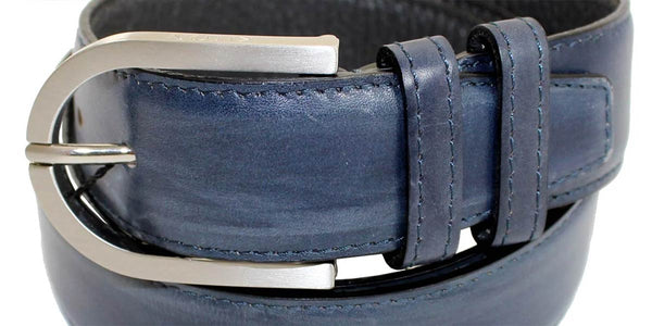 Kiton Belt Lapis Blue - Narrow Leather Men Belt 100 / 40 Sale