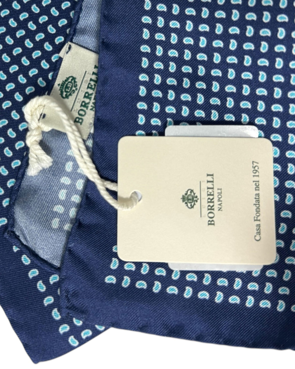 Luigi Borrelli Silk Pocket Square Navy Blue Mini Paisley SALE