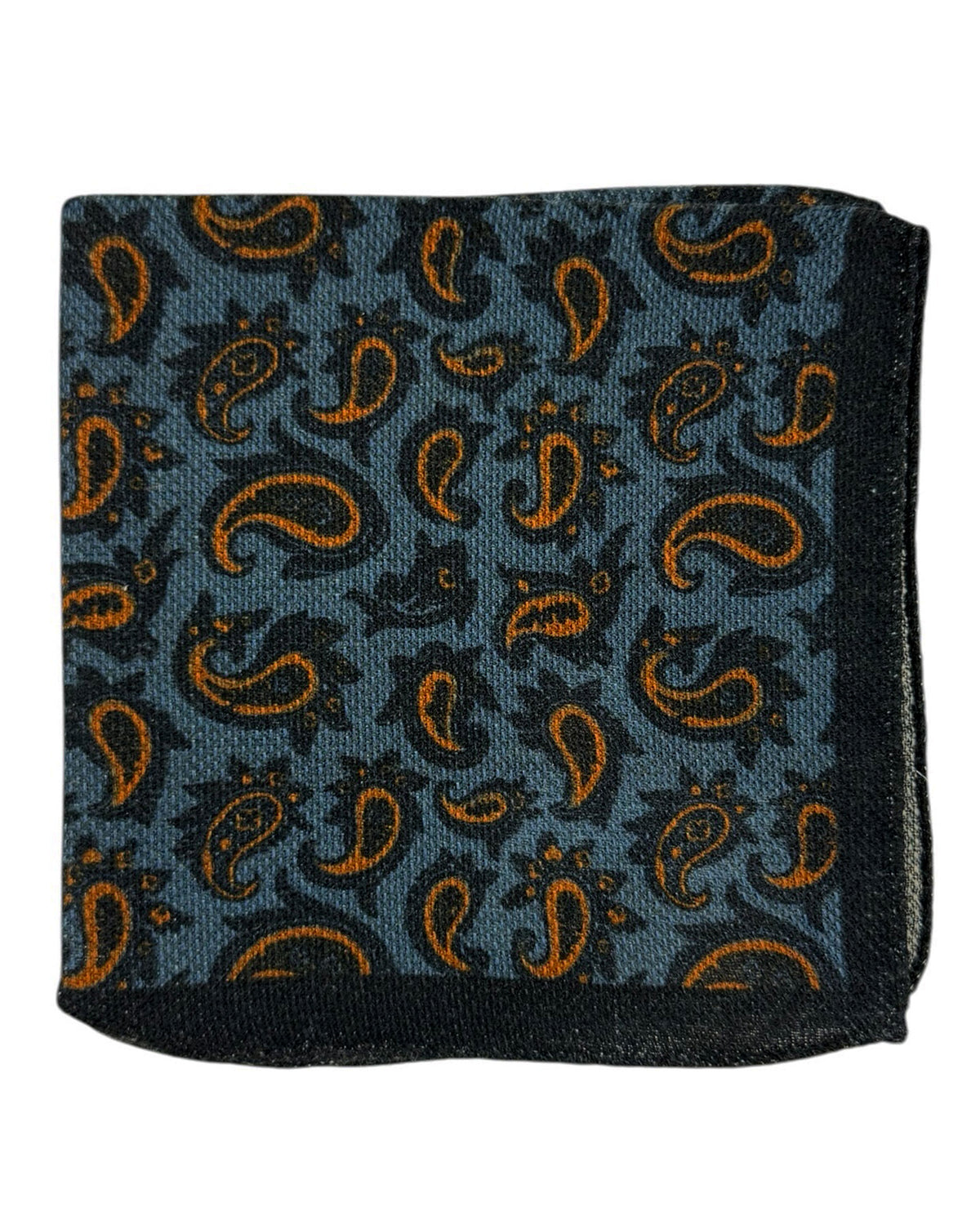 Luigi Borrelli Wool Pocket Square Midnight Blue Brown Paisley
