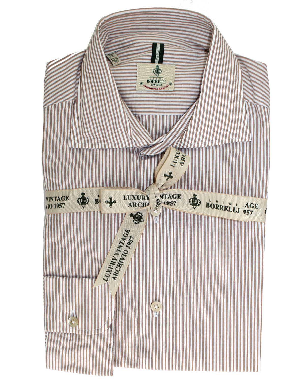 Luigi Borrelli Sport Shirt White Brown Stripes 