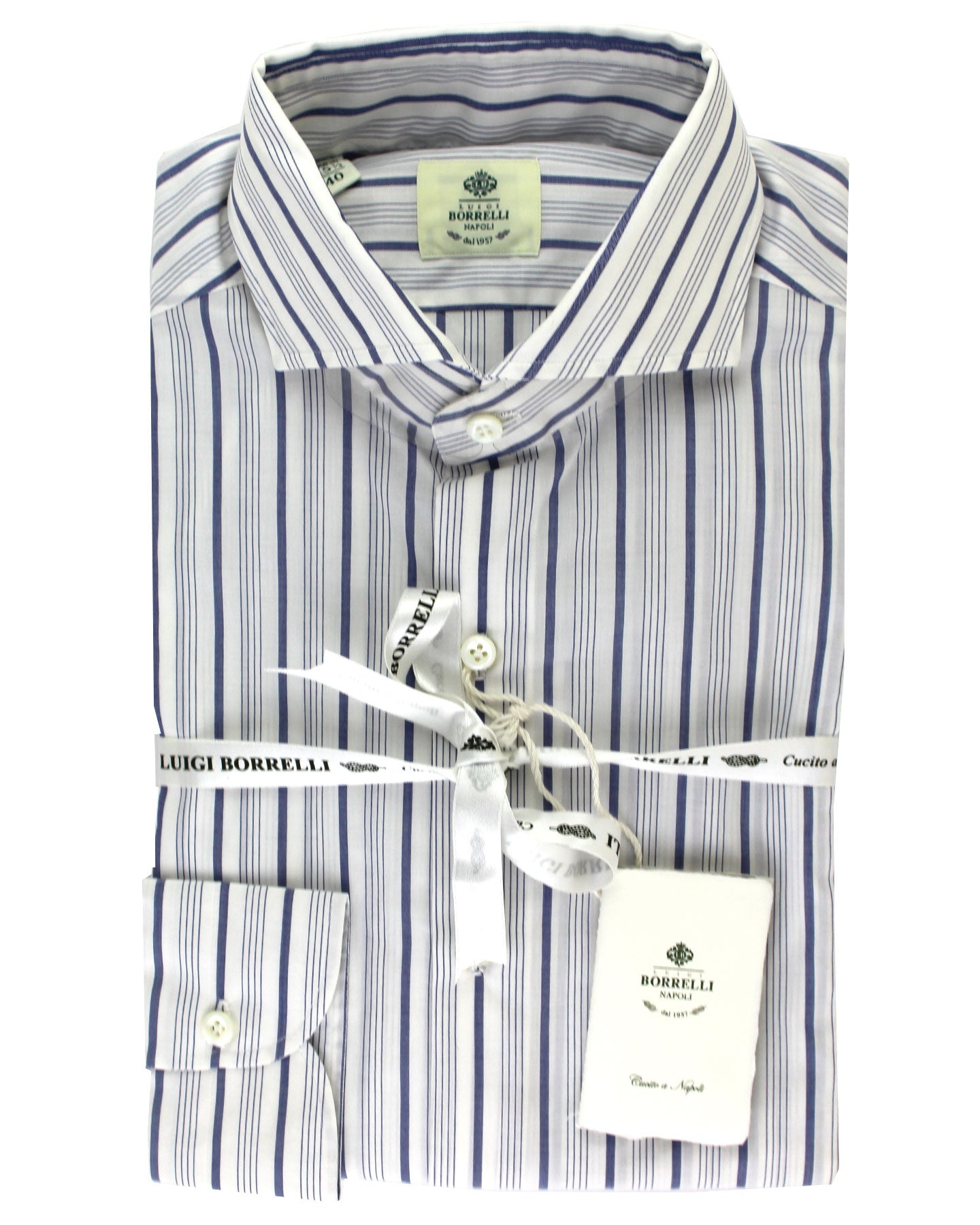 Luigi Borrelli Shirt White Navy Striped Design