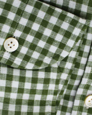 Luigi Borrelli Sport Shirt White Green Check 40 - 15 3/4 BLACK FRIDAY SALE