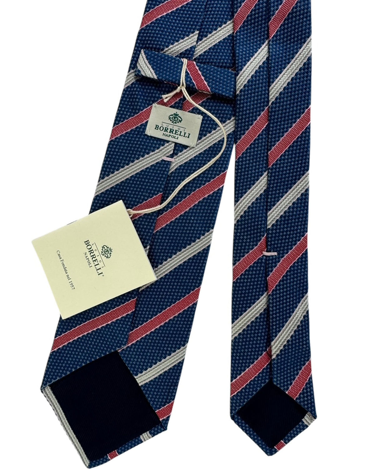 Luigi Borrelli Tie Blue Red Silver Woven Stripes