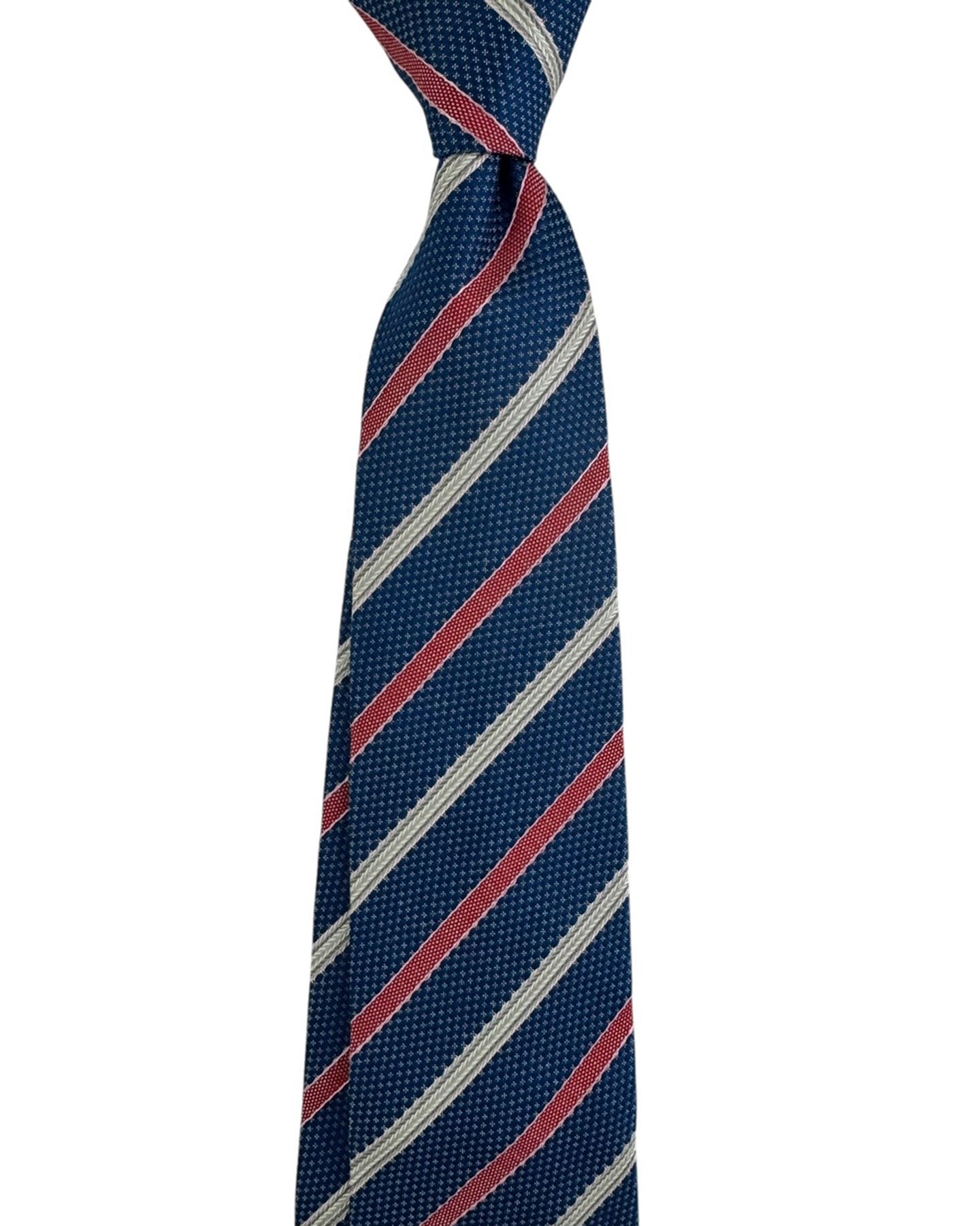 Luigi Borrelli Tie Blue Red Silver Woven Stripes