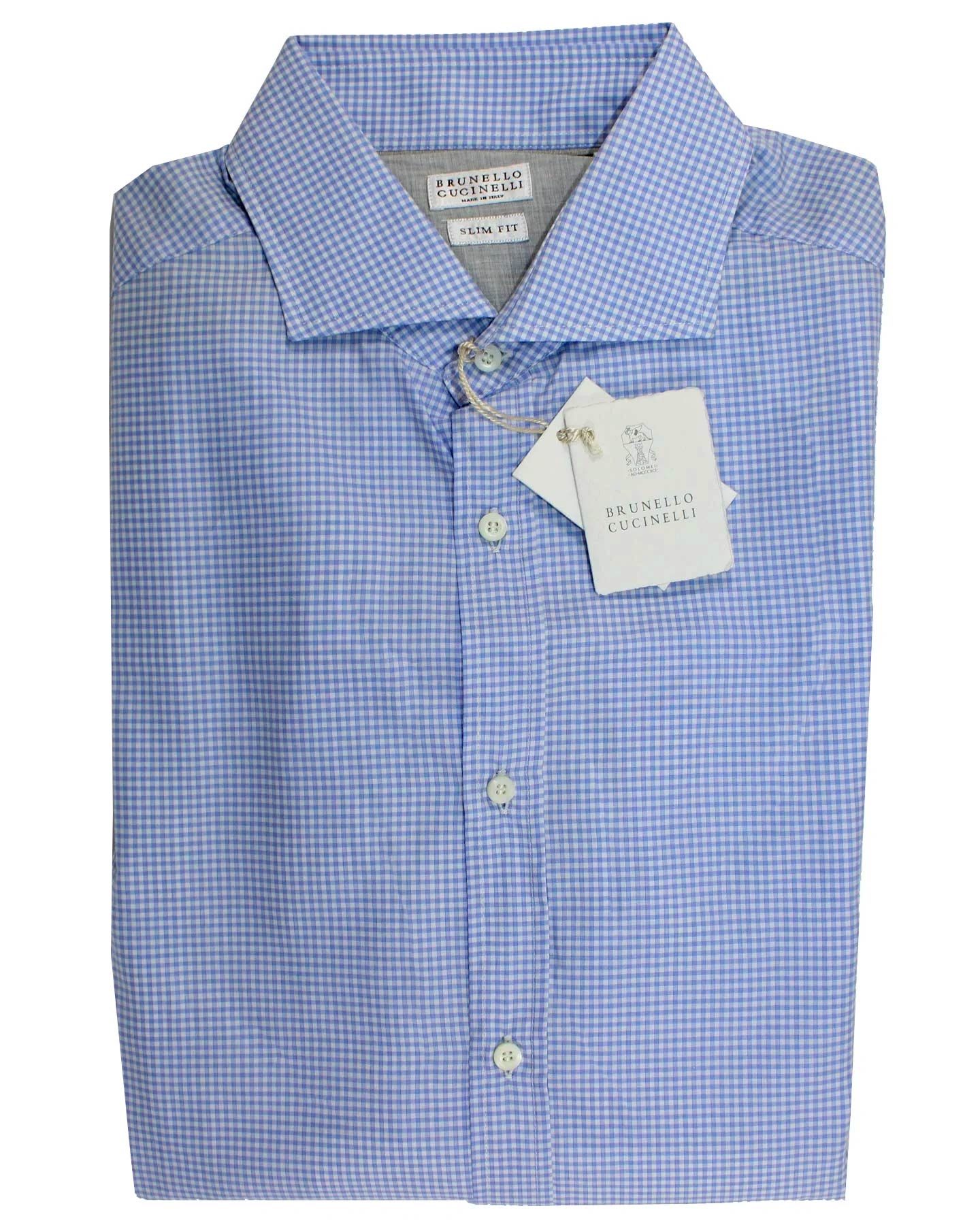Brunello Cucinelli Dress Shirt White Blue Check