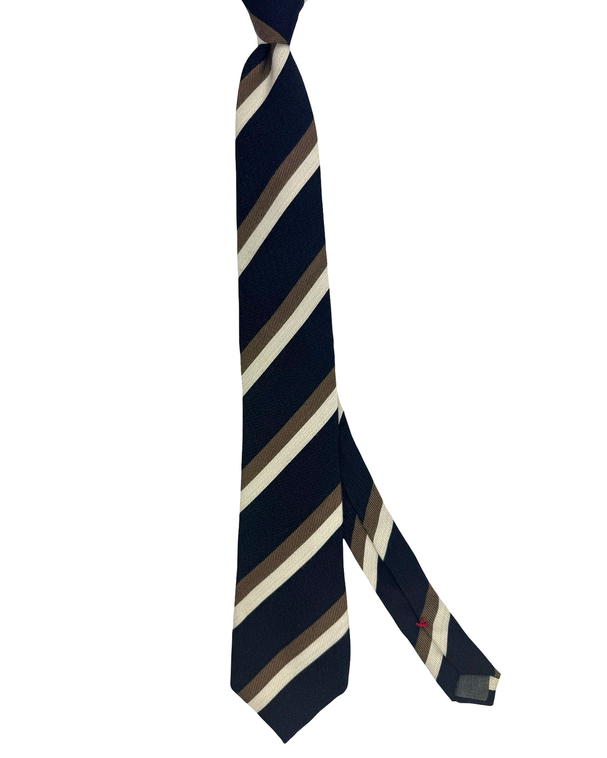 Brunello Cucinelli Tie Midnight Blue Taupe Silver Stripes - Wool Silk