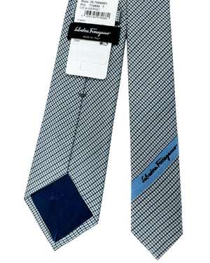 Salvatore Ferragamo Tie Houndstooth Blue - Narrow Necktie SALE