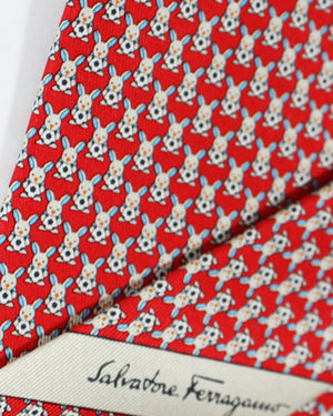 Salvatore Ferragamo Tie Red Bunny with Soccer Ball  