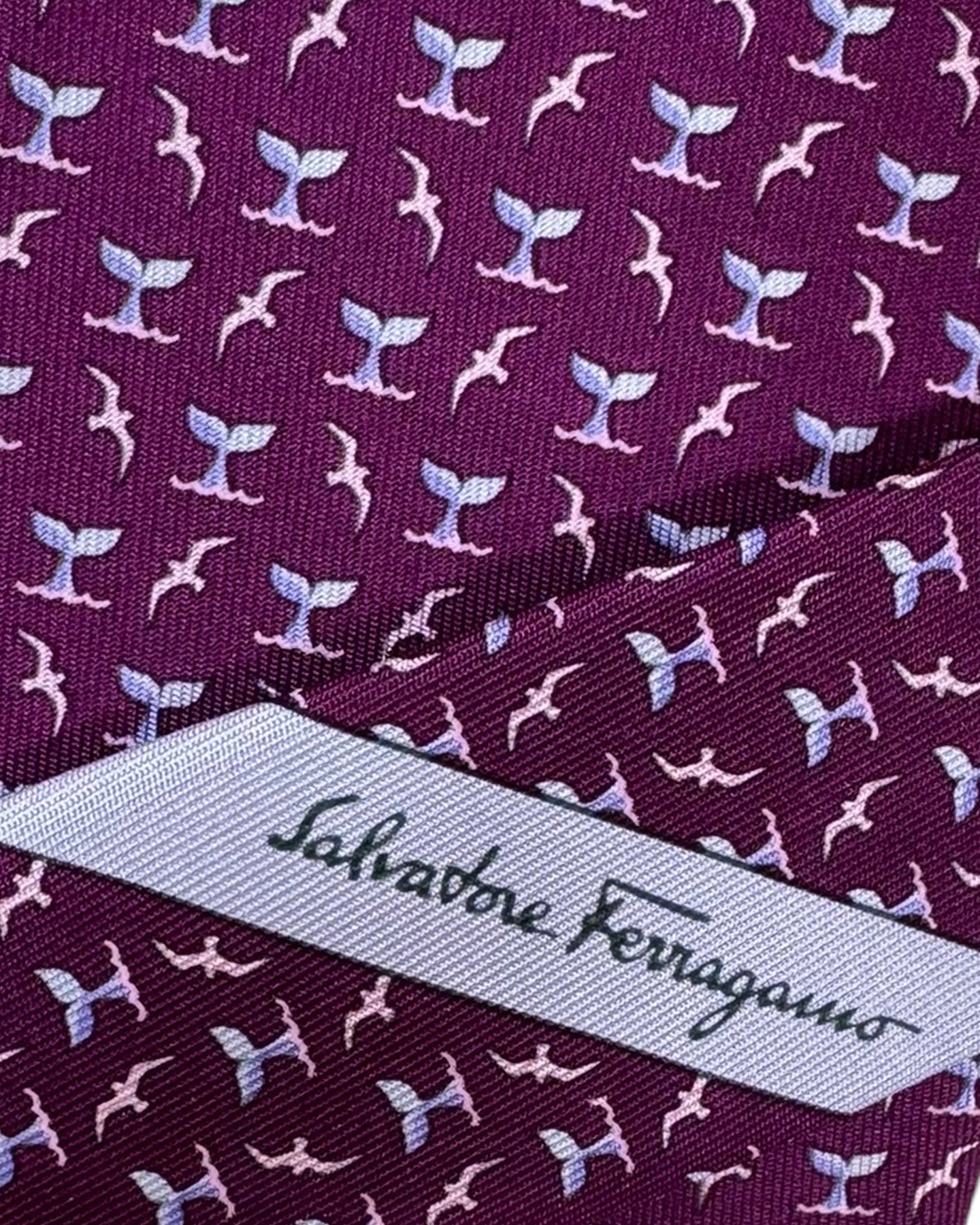 Salvatore Ferragamo Silk Tie Purple Whale Design