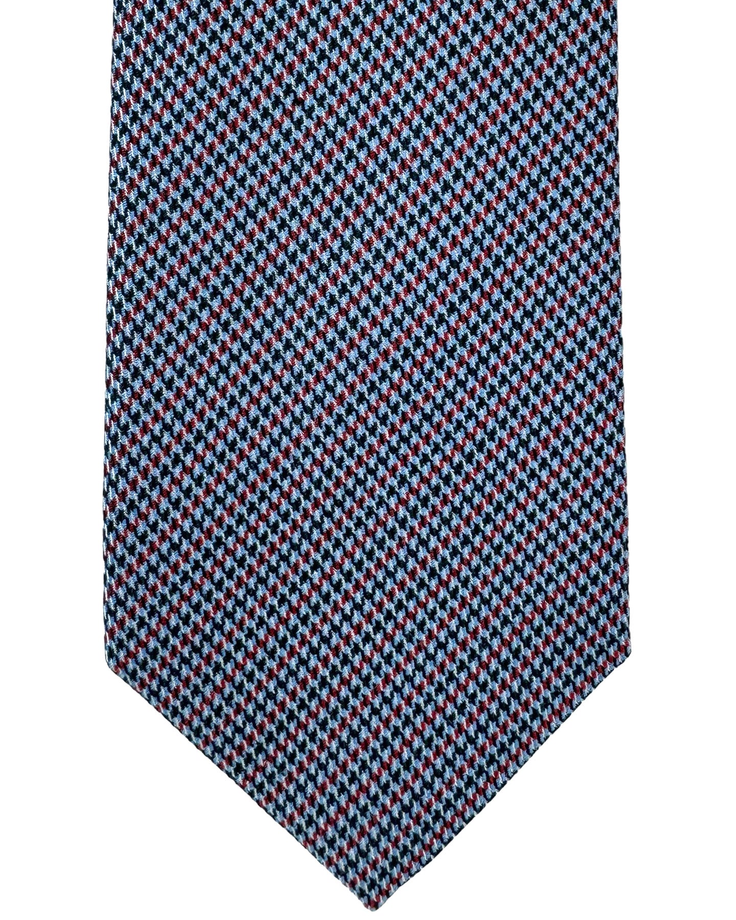 Salvatore Ferragamo Tie Houndstooth Bordeaux Blue 