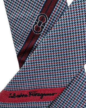 Salvatore Ferragamo Tie Houndstooth Bordeaux Blue - Narrow Necktie