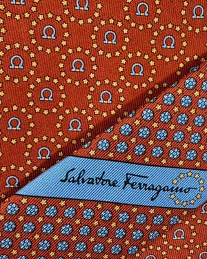 Salvatore Ferragamo Tie Rust Orange Gancini