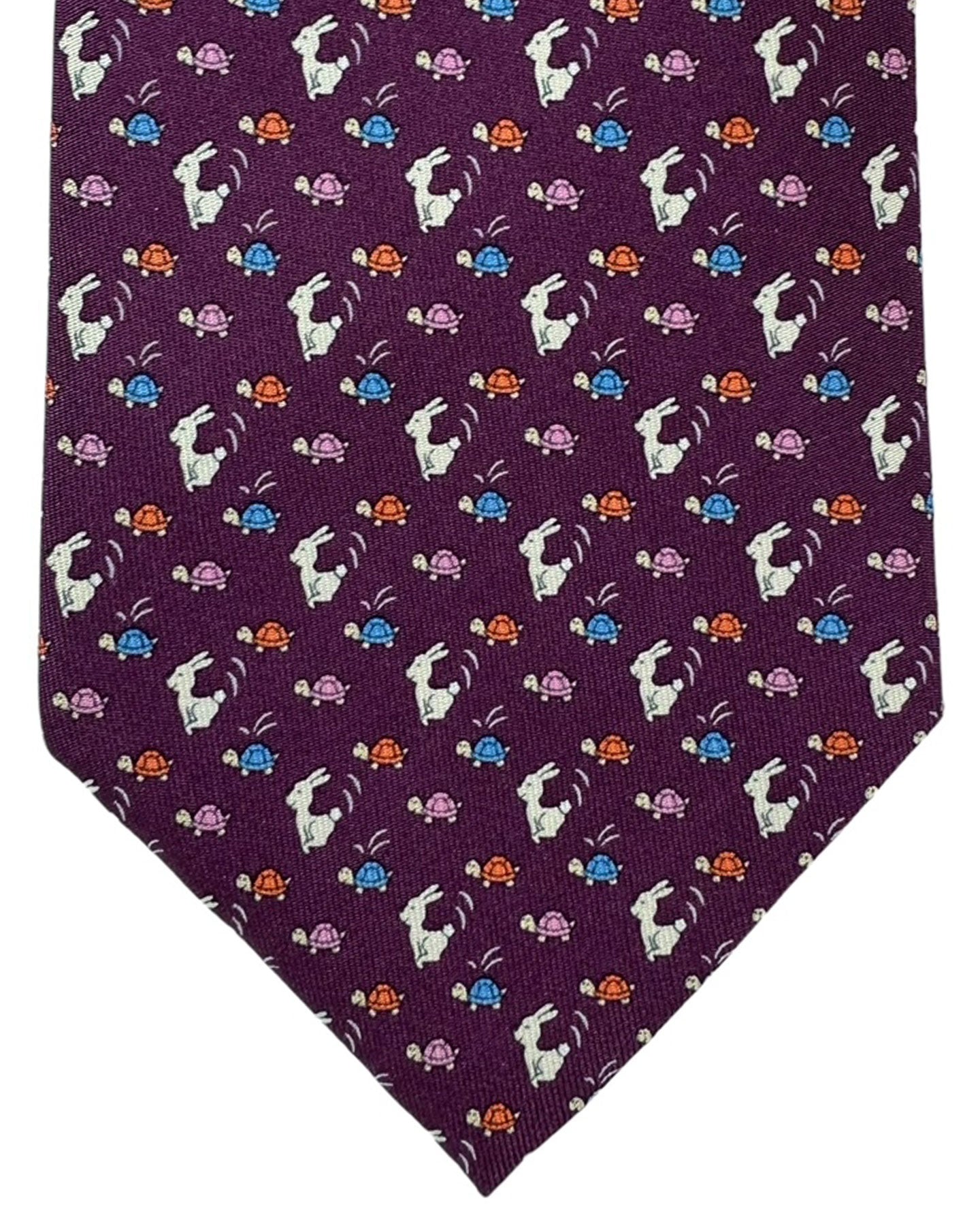 Salvatore Ferragamo Tie Purple Hopping Bunny & Turtle Design