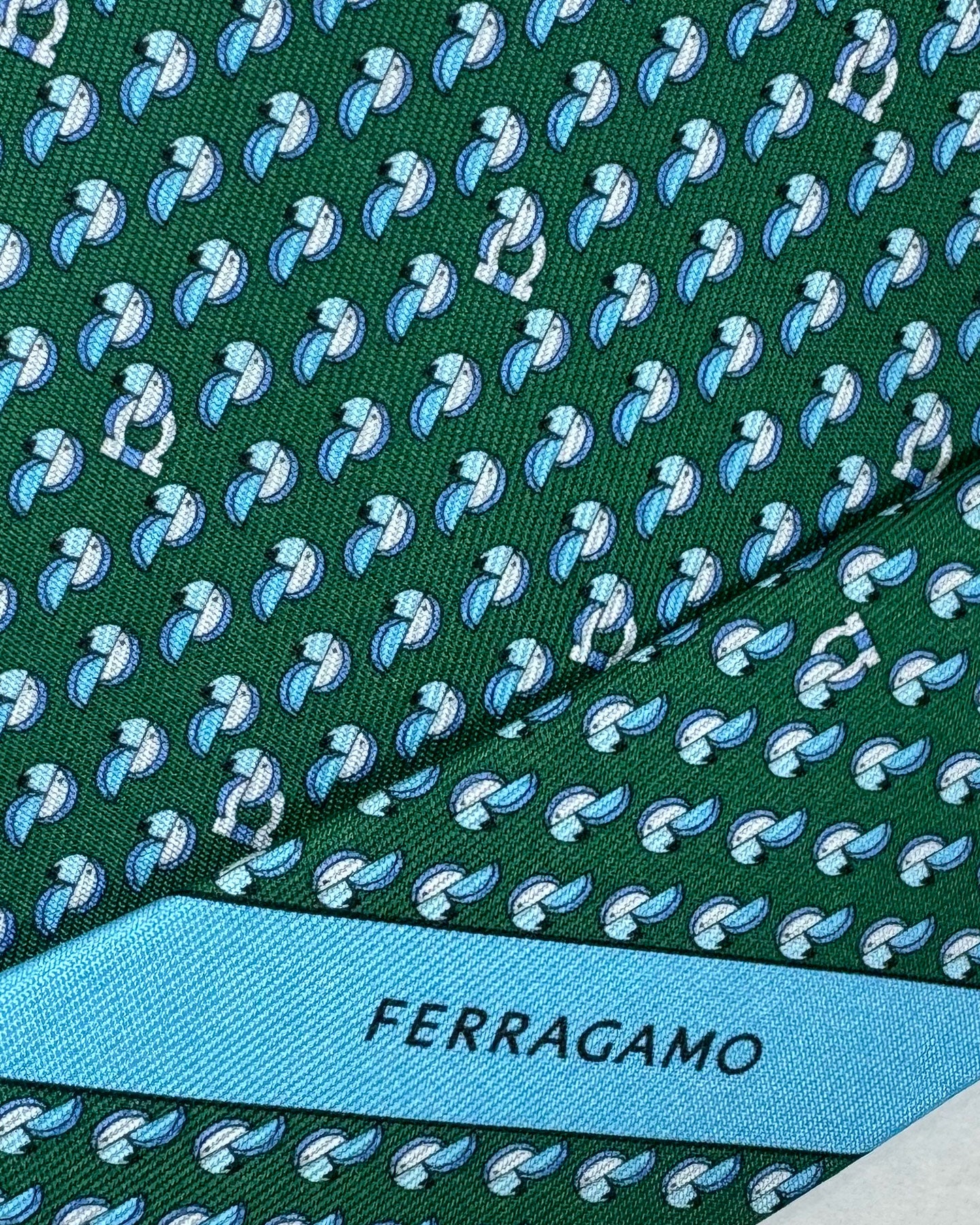 Salvatore Ferragamo Tie Green Light Blue Toucan & Gancini - New 2024 Collection