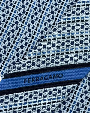 Salvatore Ferragamo Tie Navy Blue Interlocking Gancini Design