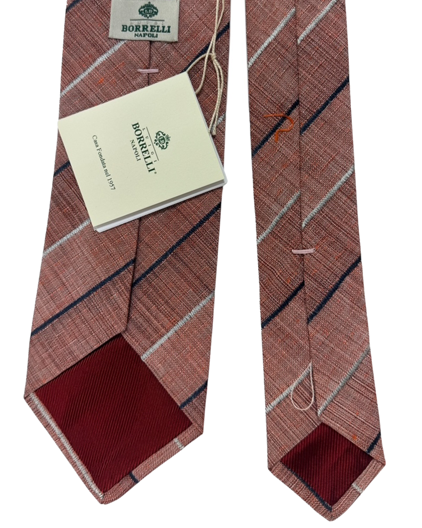 Luigi Borrelli Silk Tie Brick Red Stripes