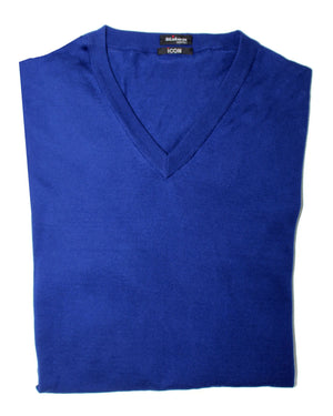 Kiton Cotton Sweater Royal Blue V-Neck