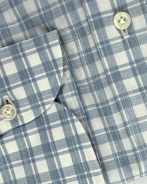 Isaia Shirt White Slate Blue Check 39 - 15 1/2