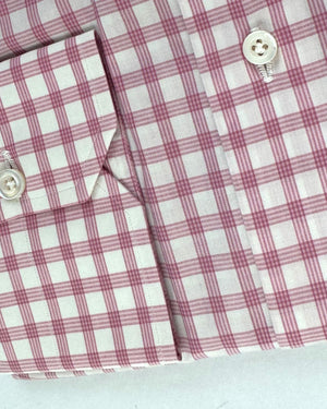 Isaia Shirt Whit ePink Check Plaid Button-Down
