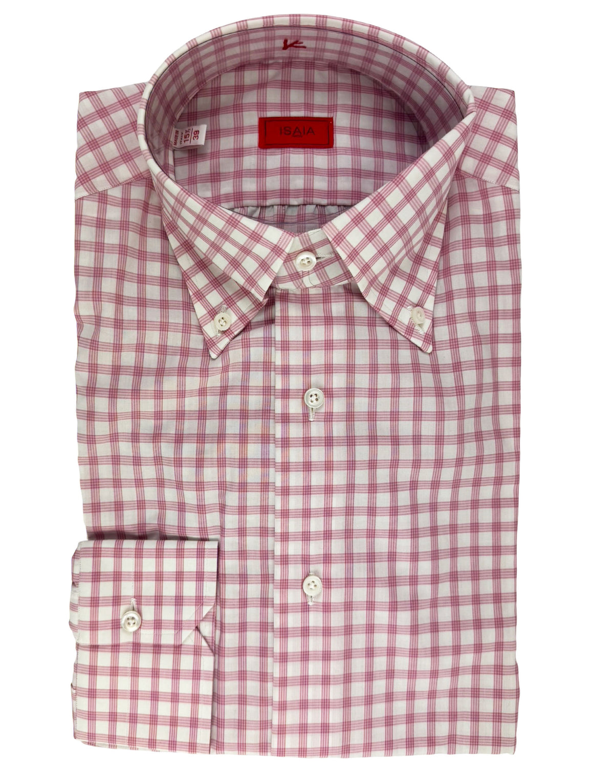 Isaia Shirt Whit ePink Check Plaid
