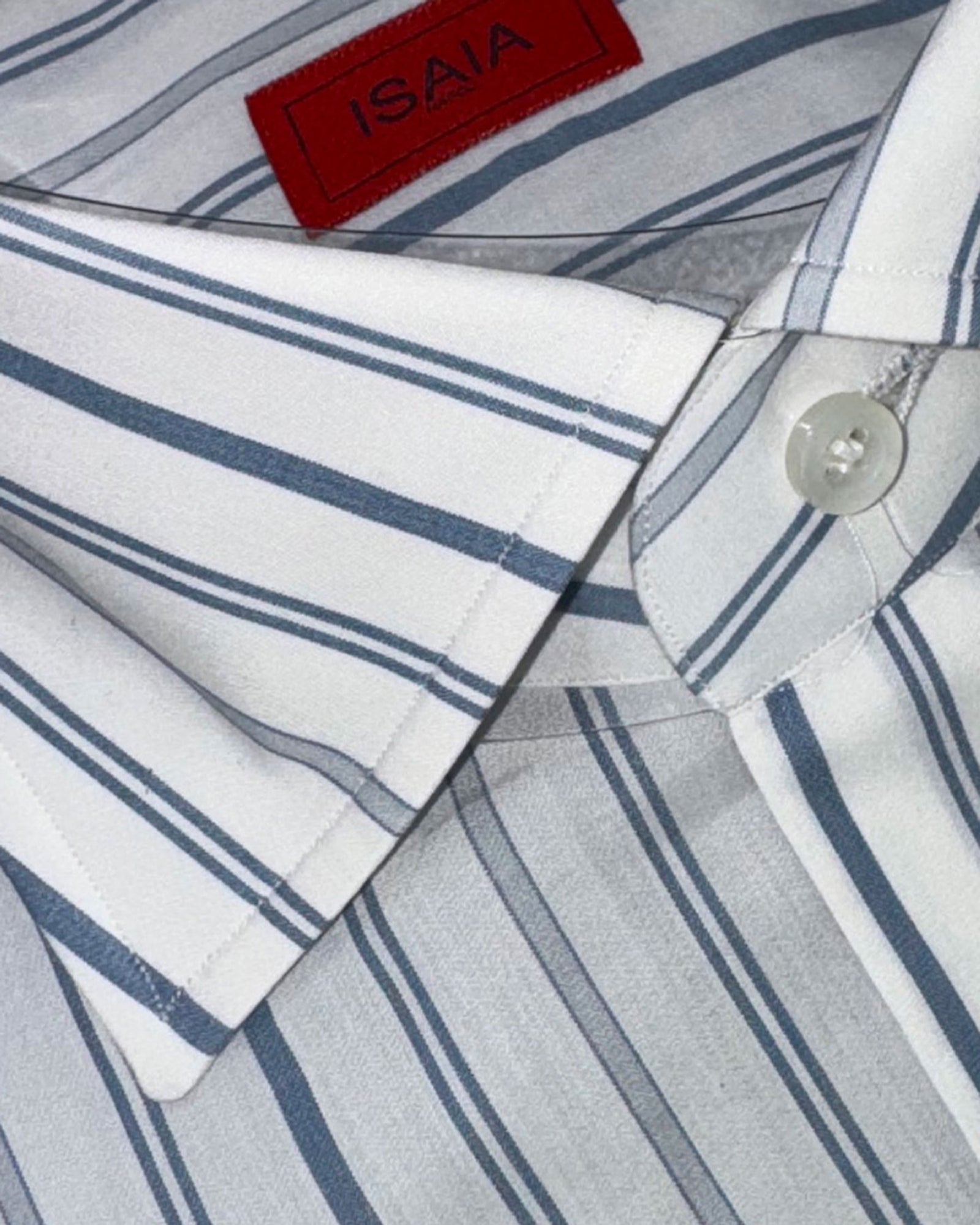 Isaia Shirt White Slate Blue Gray Stripes 
