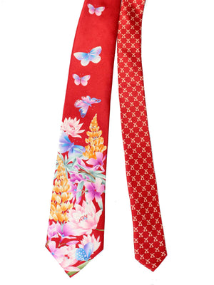 Leonard Paris Silk Tie Red Pink Floral