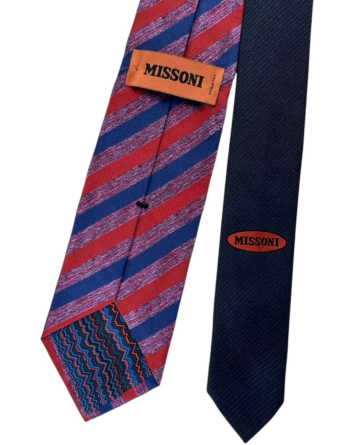 Missoni Tie Navy Red Stripe with Metallic Accents