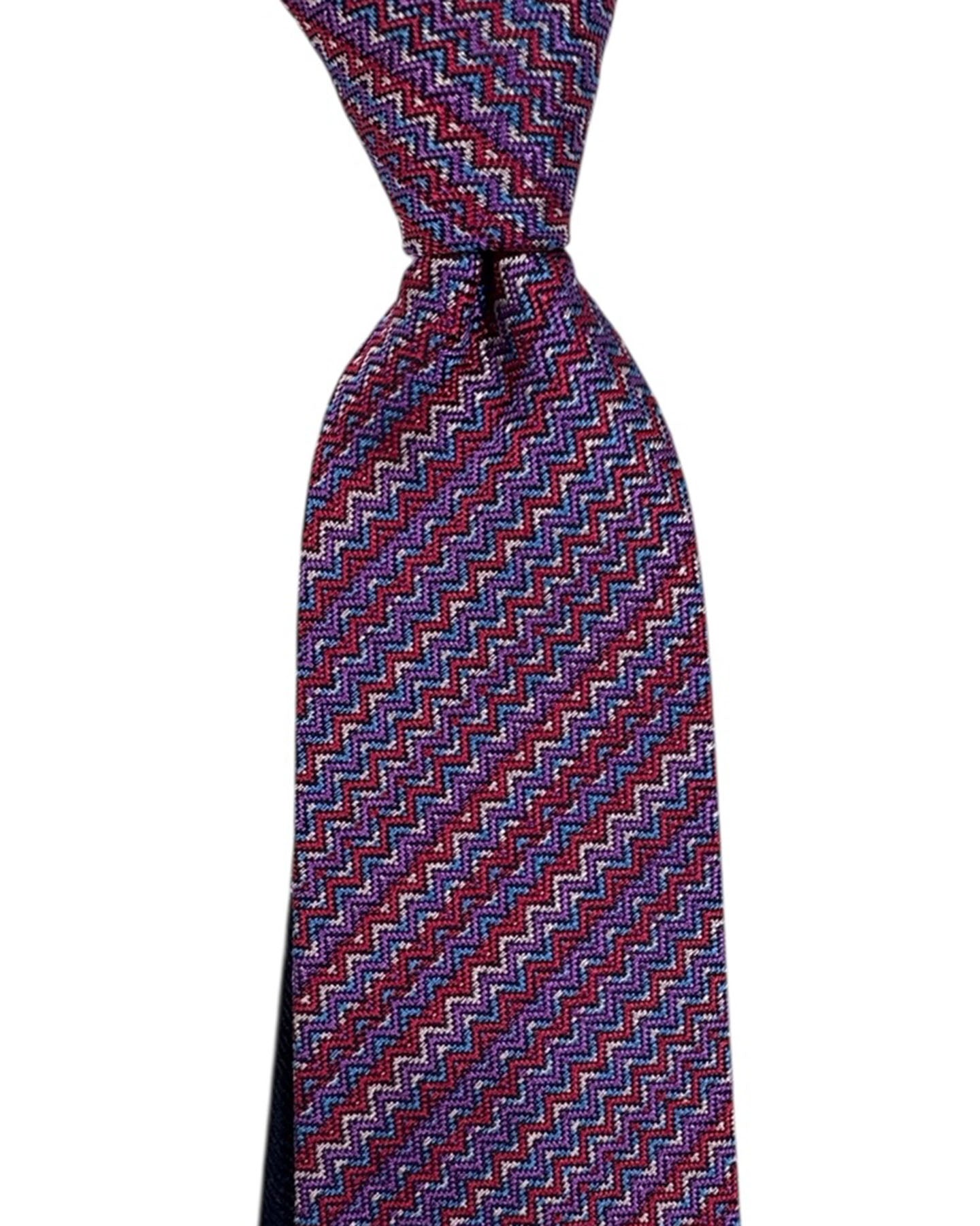 Missoni Tie Purple Bordeaux Blue Zig Zag Stripes