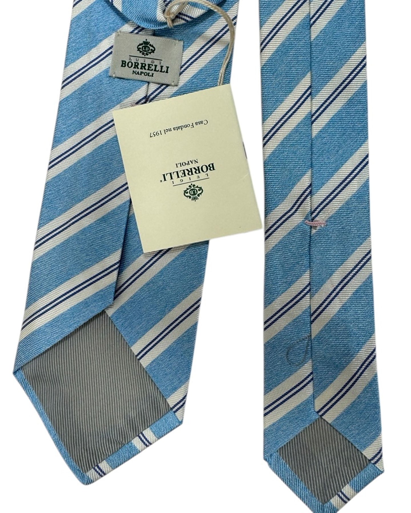 Luigi Borrelli Silk Tie White and Blue Stripes