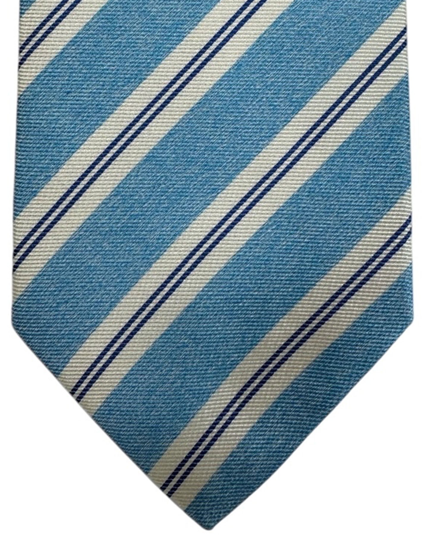 Luigi Borrelli Silk Tie White and Blue Stripes