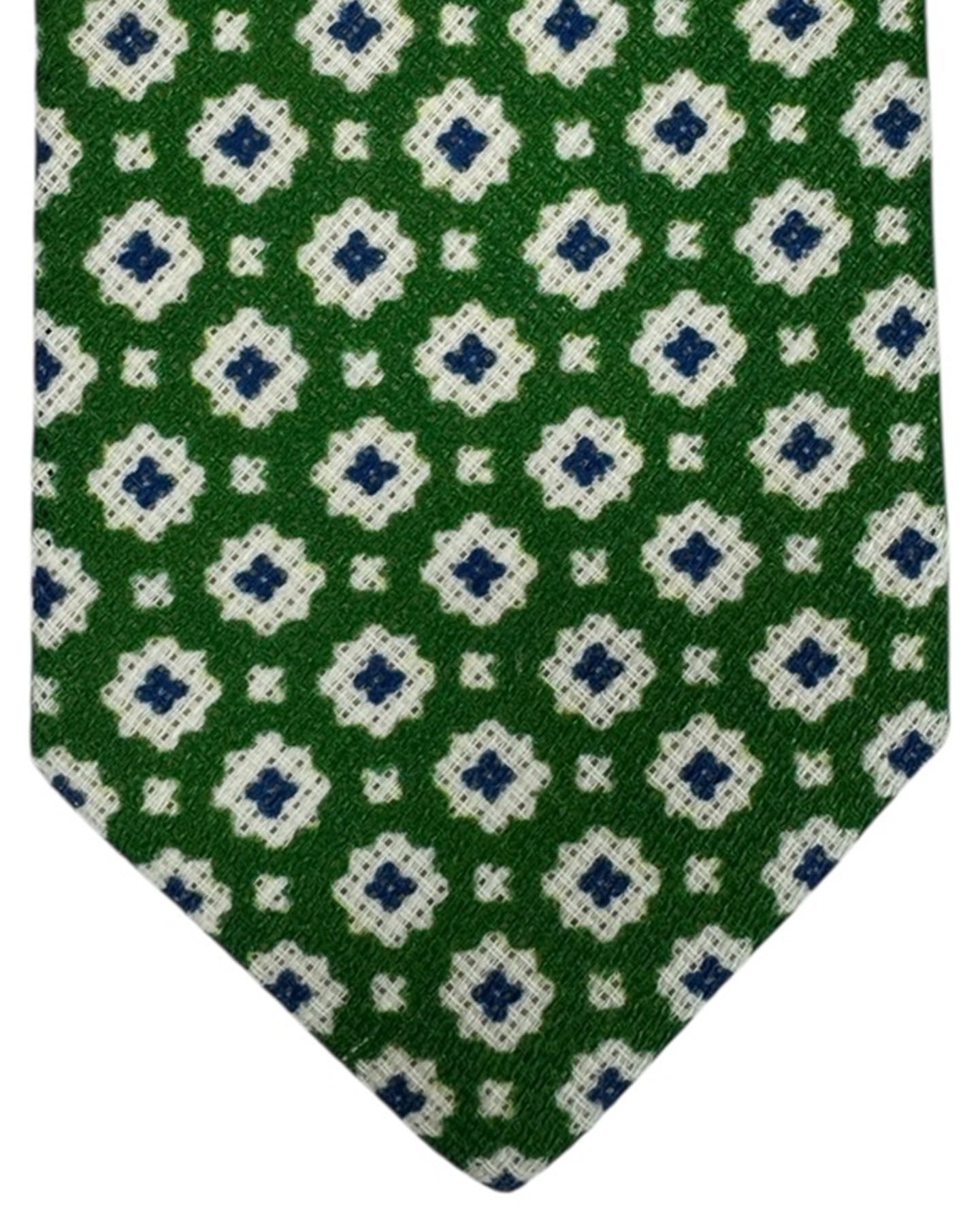 Luigi Borrelli Silk Tie Green White Navy Medallion