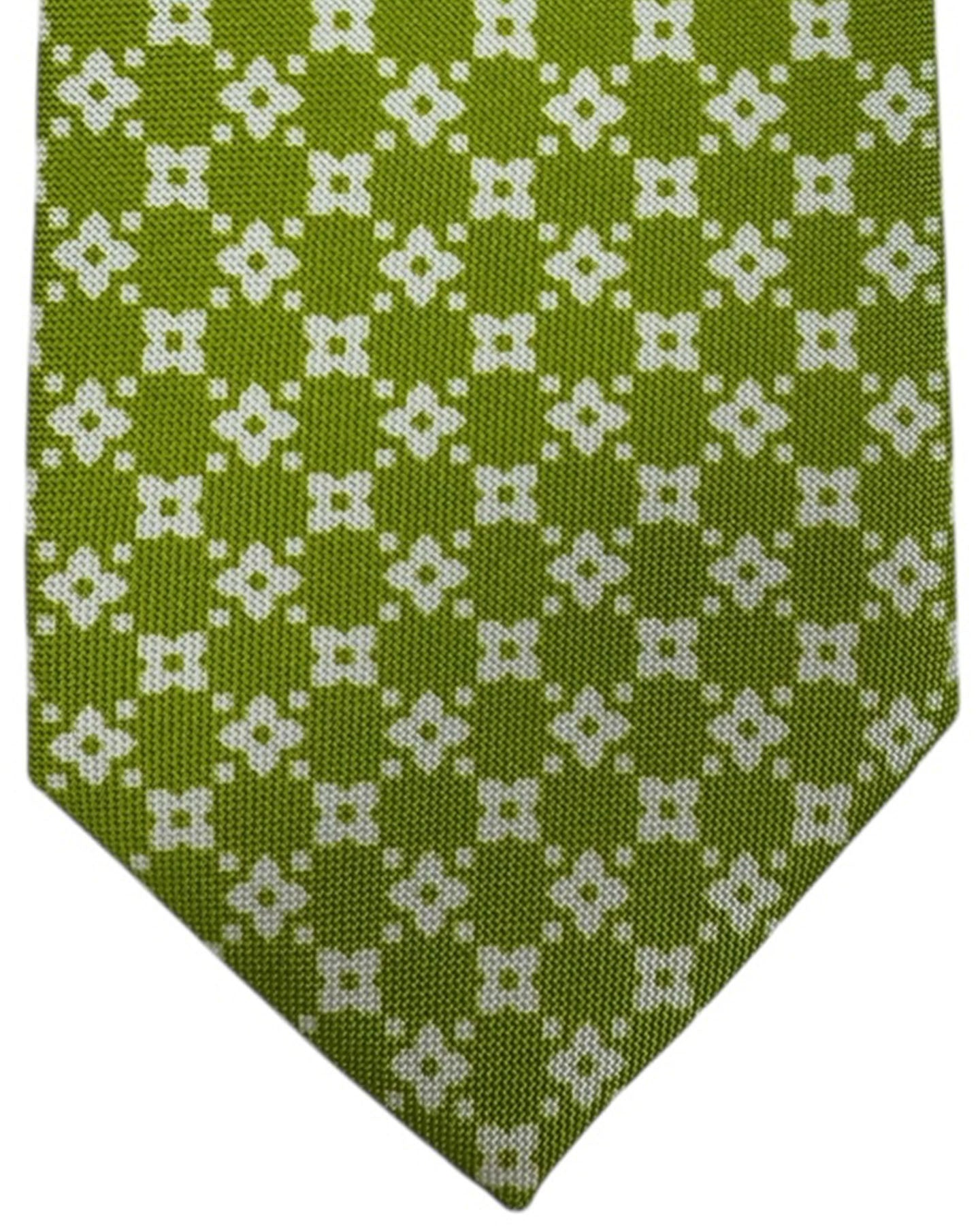 Luigi Borrelli Sevenfold Tie Light Green White Floral Geometric