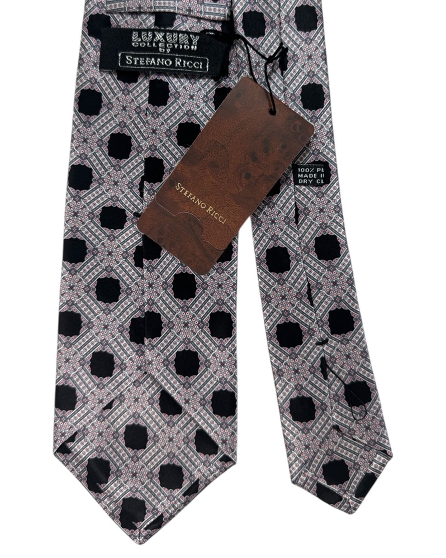 Stefano Ricci Tie Black & Silver Geometric