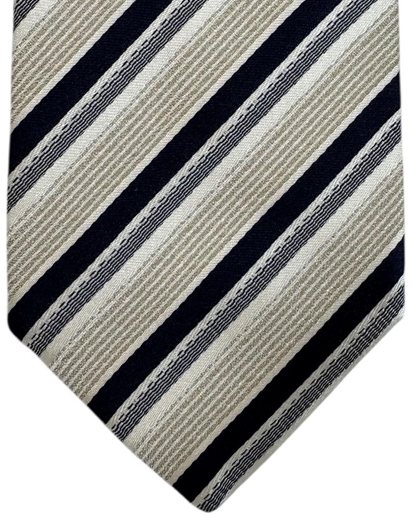 Luigi Borrelli Silk Tie Silver Black Tan Diagonal Stripe