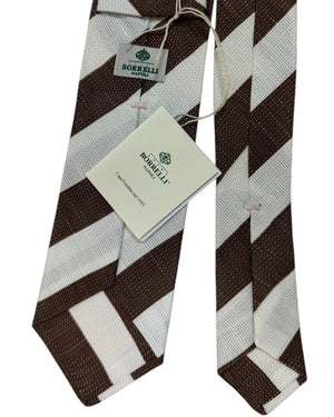 Luigi Borrelli Silk Tie Brown and White Wide Stripe