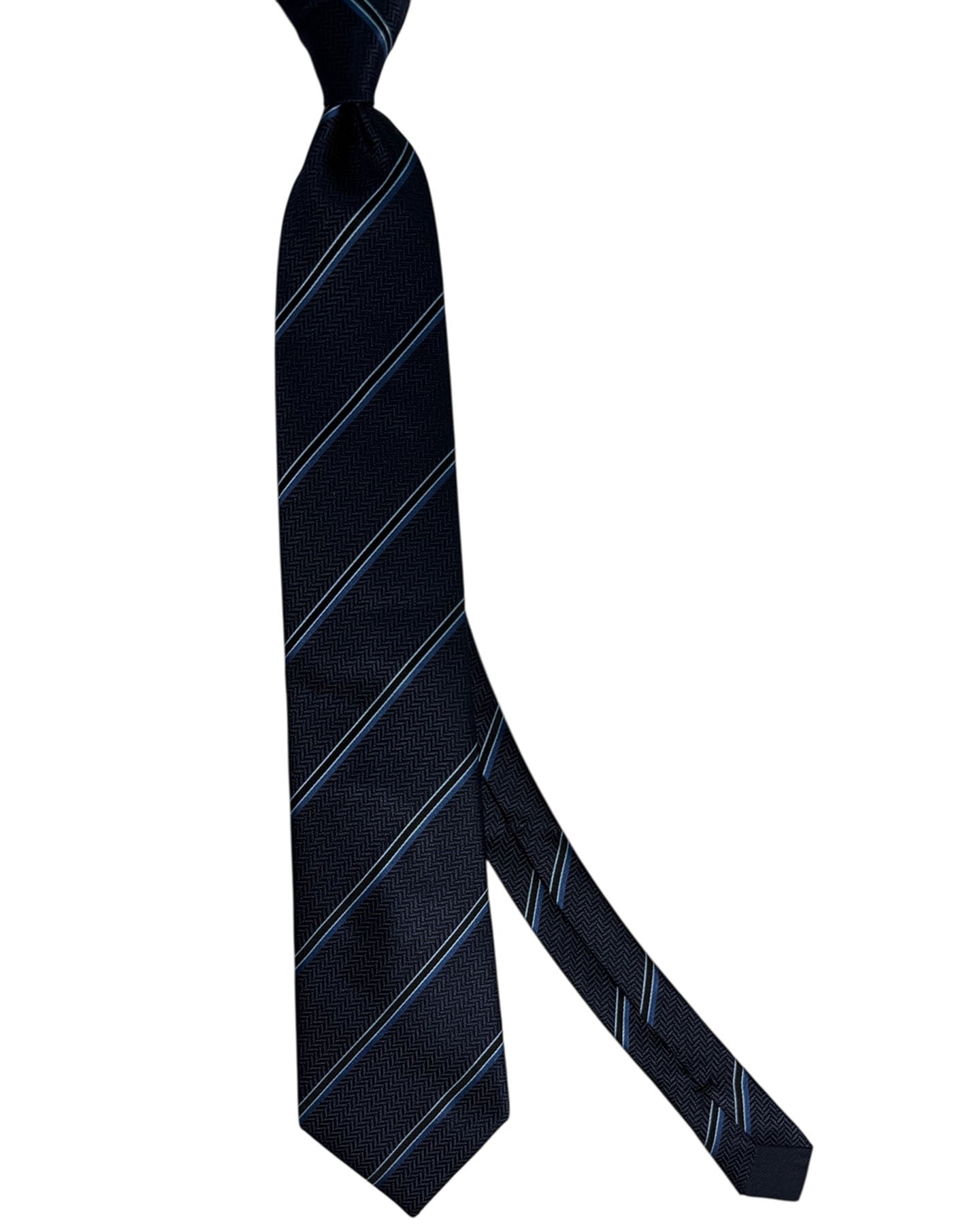 Tom Ford Tie Midnight Blue Herringbone Stripes  - Wide Necktie
