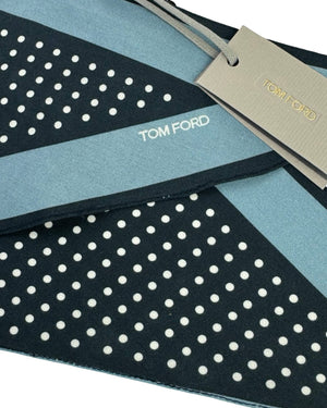 Tom Ford Silk Ascot Tie/ Scarf Metal Blue Dots