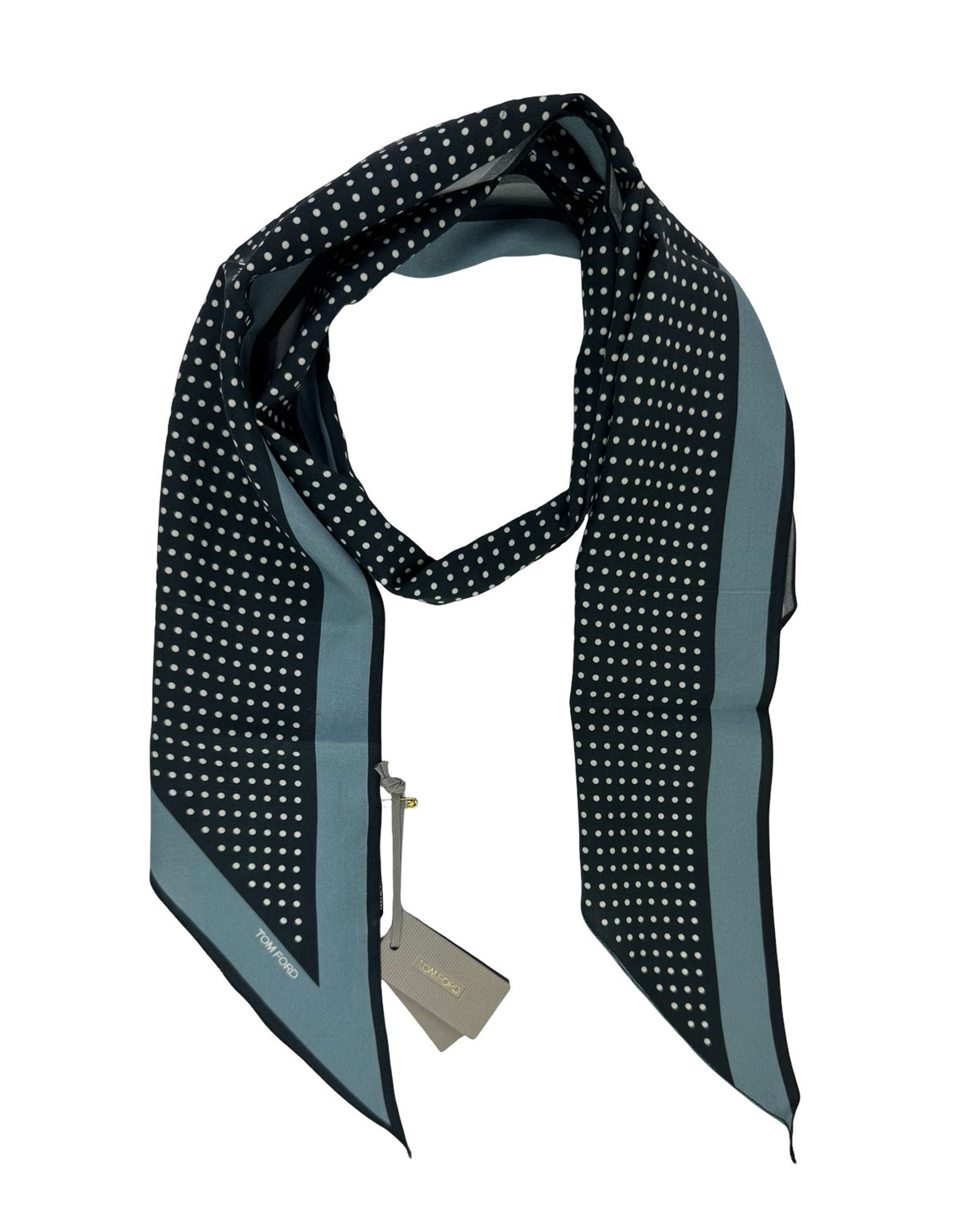 Tom Ford Silk Ascot Tie/ Scarf Metal Blue Dots