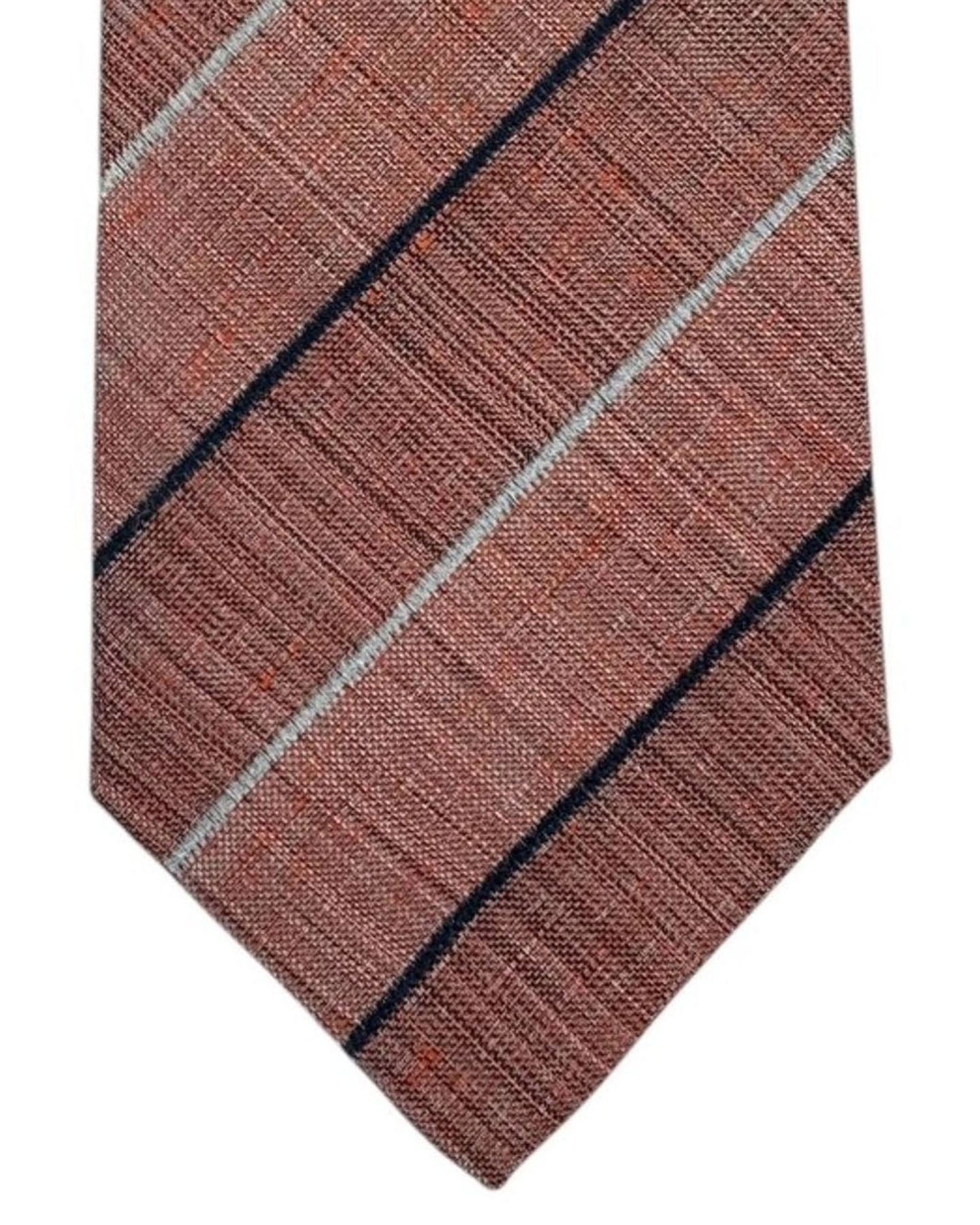 Luigi Borrelli Silk Tie Brick Red Stripes
