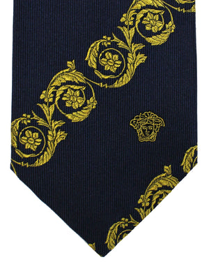 Versace Silk Tie Navy Gold Baroque Stripes