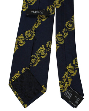 Versace Silk Tie Navy Gold Baroque Stripes
