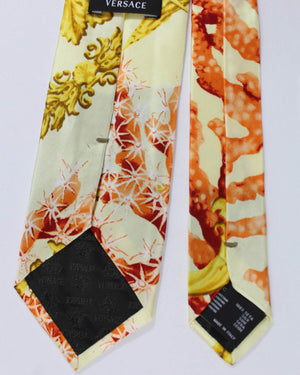 Versace Silk Tie Yellow Coral & Gold Design SALE