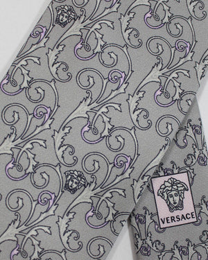Versace Silk Tie Gray Baroque & Medusa Design