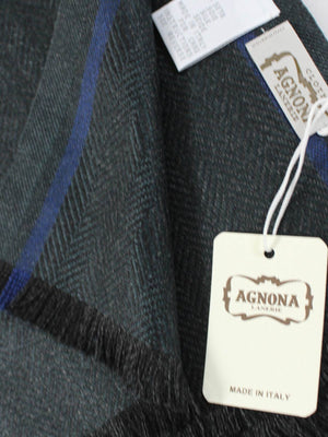 Agnona Scarf Dark Green Gray Stripes - Cashmere Shawl SALE