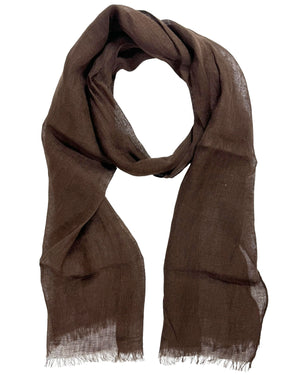 Agnona Scarf Brown Solid - Luxury Linen Silk Shawl