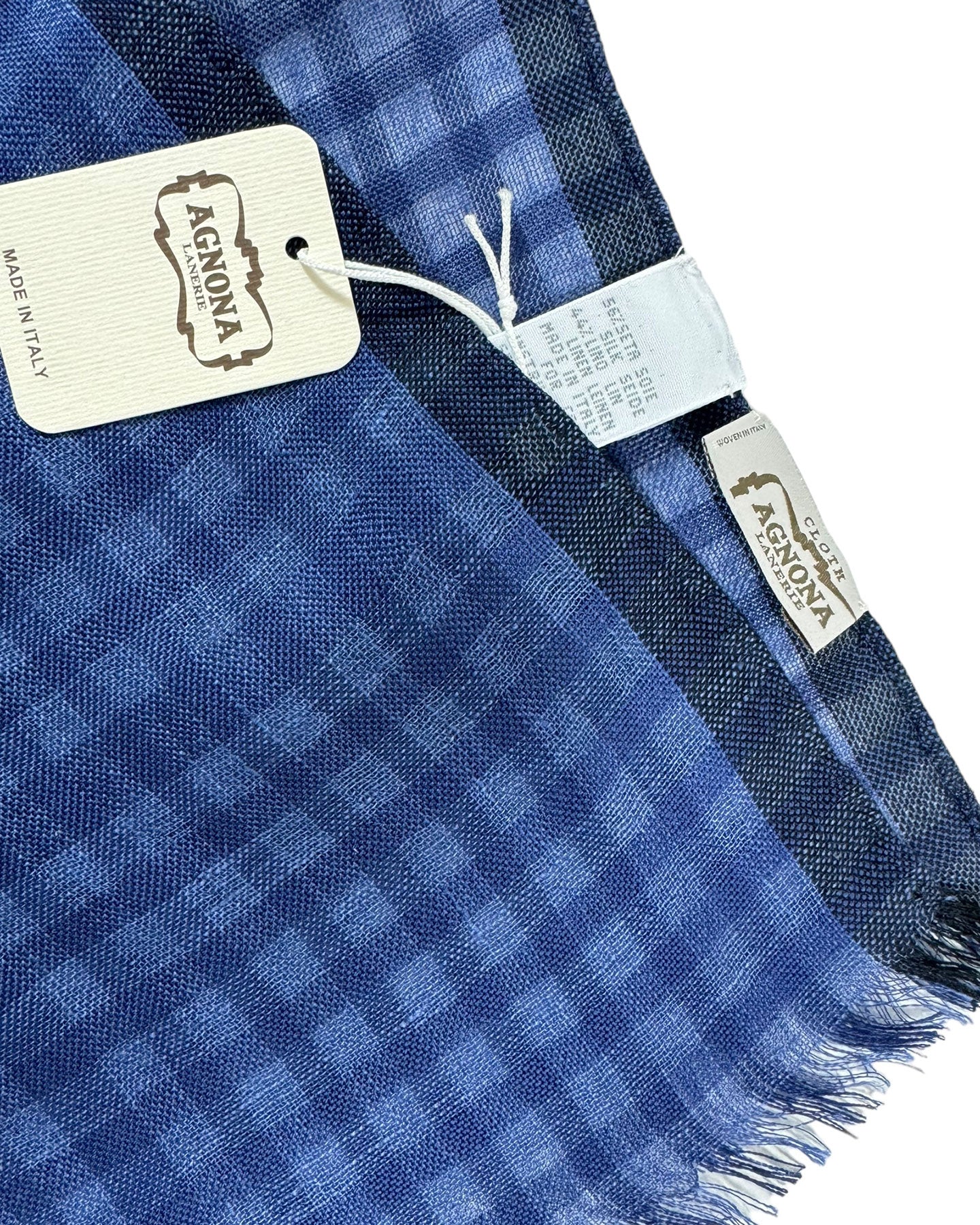 Agnona Scarf Dark Blue Check - Luxury Silk Linen Shawl