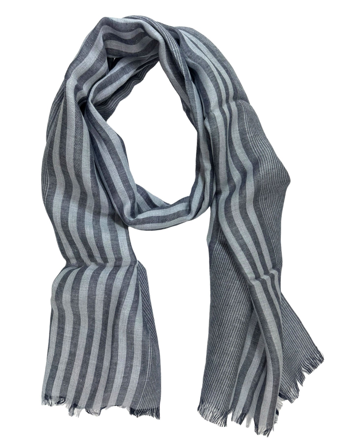 Agnona Scarf Dark Blue Gray Stripes