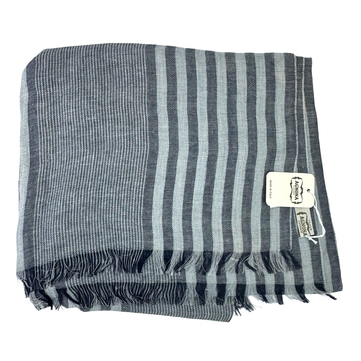 Agnona Scarf Midnight Blue Gray Stripes 
